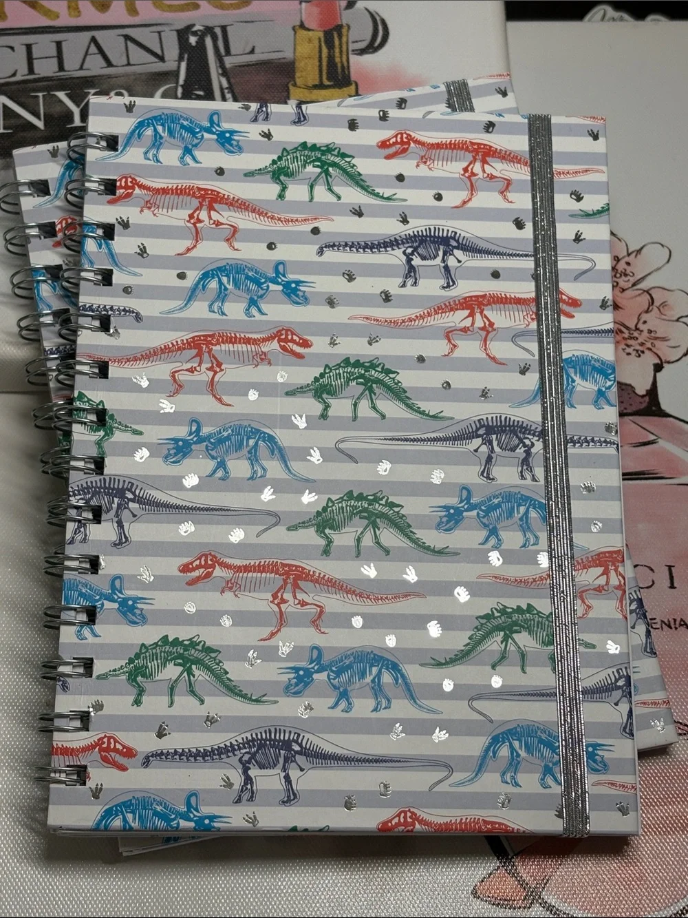 4 Spiral Hardcover Notebook Carnets - Assorted Green & Multicolor Dinosaur Cover